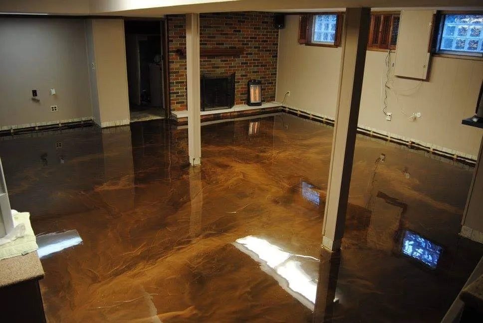 interior epoxy floor covering in basement